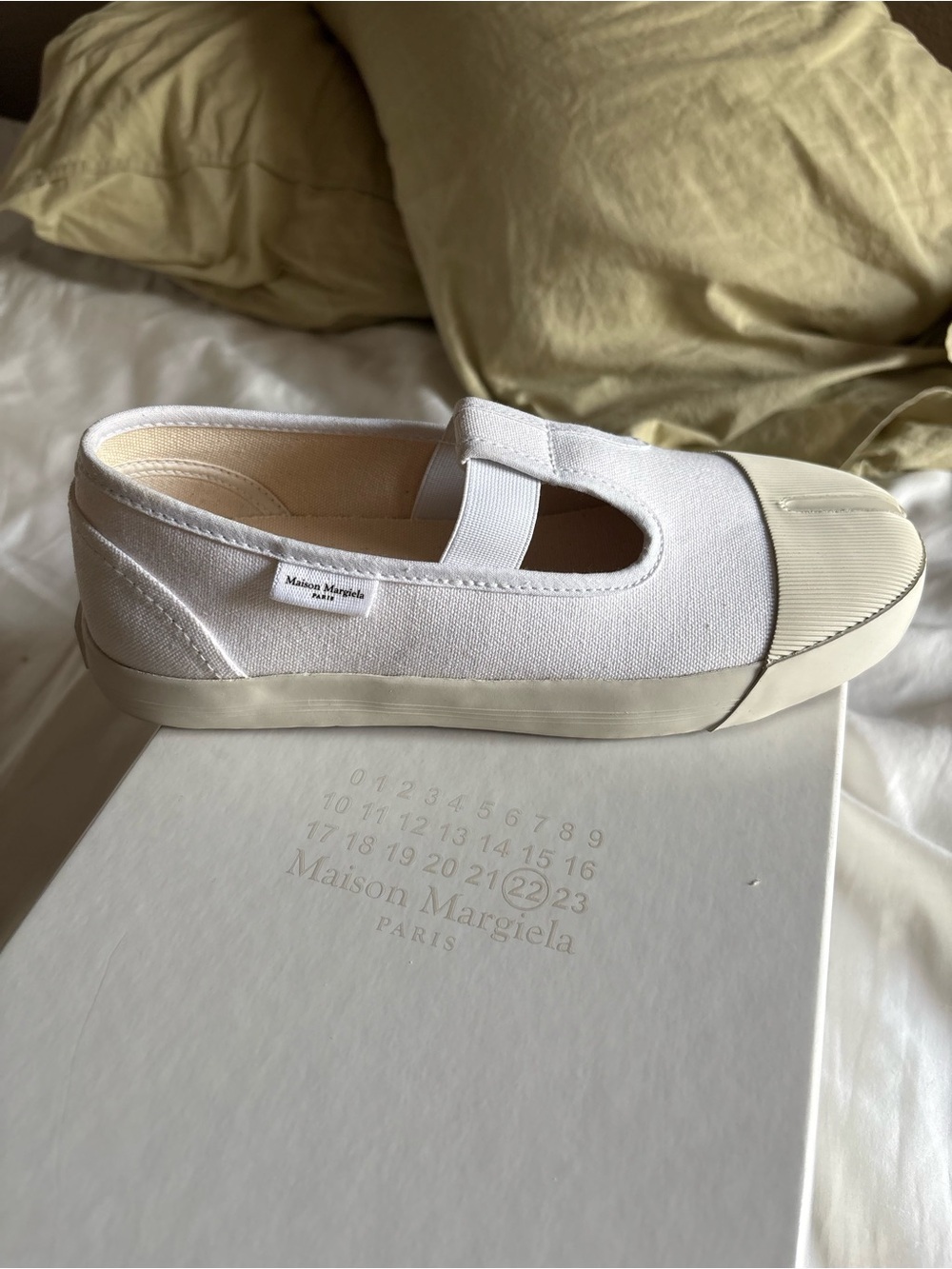 Maison Martin Margiela White Canvas Slip-On Sneakers with Cream Toe Cap